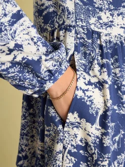 Sale Joules Petunia Frill Neck Dress Blue/Neutral