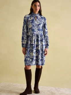 Sale Joules Petunia Frill Neck Dress Blue/Neutral