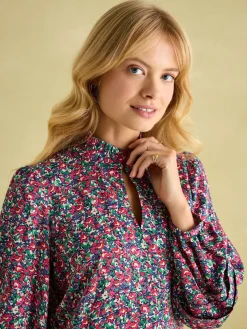 New Joules Petunia Frill Neck Dress Floral