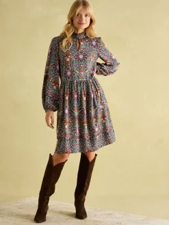 Clearance Joules Petunia Khaki Green Frill Neck Dress KhakiGreen