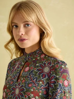 Clearance Joules Petunia Khaki Green Frill Neck Dress KhakiGreen