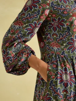 Clearance Joules Petunia Khaki Green Frill Neck Dress KhakiGreen