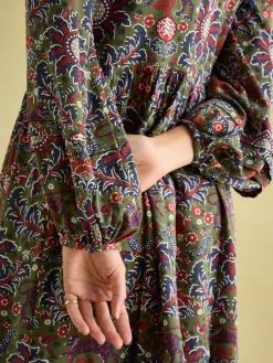 Clearance Joules Petunia Khaki Green Frill Neck Dress KhakiGreen