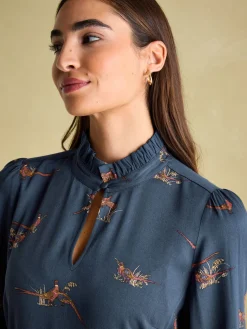 Online Joules Petunia Frill Neck Dress Navy