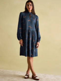 Online Joules Petunia Frill Neck Dress Navy
