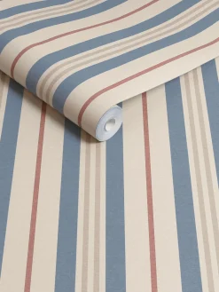 Sale Joules Grove Stripe 10M Wallpaper Pink/Blue