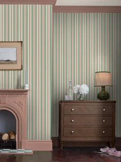 Best Joules Grove Stripe 10M Wallpaper Pink/Green