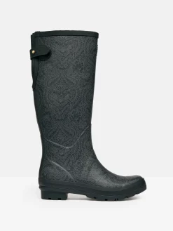 Online Joules Printed Black Paisley Adjustable Tall Wellies BlackPaisley