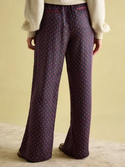 New Joules Red & Navy Satin Wide Leg Trousers Red&Navy