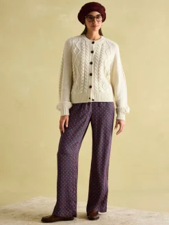 New Joules Red & Navy Satin Wide Leg Trousers Red&Navy