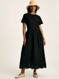 Clearance Joules Reid Broderie 100% Cotton Dress Black