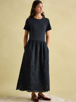 Best Joules Reid Broderie 100% Cotton Dress Navy