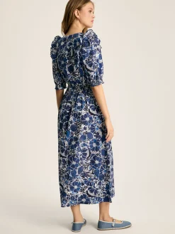 Hot Joules Rosalie Blue & White V-Neck Frill Dress Blue&White