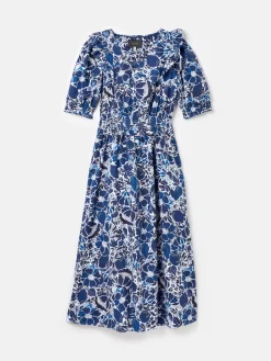 Hot Joules Rosalie Blue & White V-Neck Frill Dress Blue&White