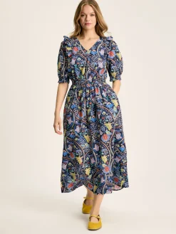 Discount Joules Rosalie V-Neck Frill Dress Blue
