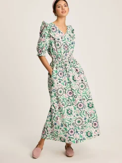 Clearance Joules Rosalie V-Neck Frill Dress Pink/Green