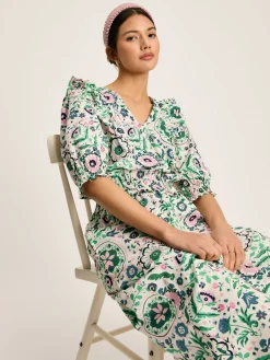 Clearance Joules Rosalie V-Neck Frill Dress Pink/Green