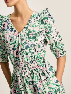 Clearance Joules Rosalie V-Neck Frill Dress Pink/Green