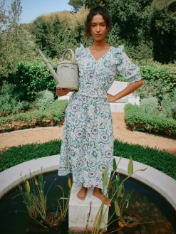 Clearance Joules Rosalie V-Neck Frill Dress Pink/Green