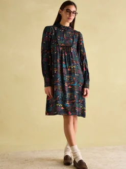 Sale Joules Rosette Printed Dress with Pie Crust Neck Black