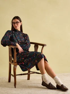 Sale Joules Rosette Printed Dress with Pie Crust Neck Black