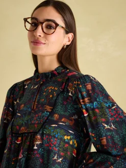 Sale Joules Rosette Printed Dress with Pie Crust Neck Black