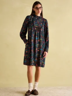 Sale Joules Rosette Printed Dress with Pie Crust Neck Black