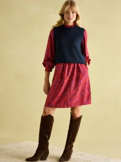 Online Joules Rosette Red Floral Printed Dress with Pie Crust Neck RedFloral