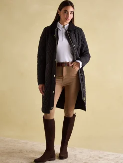 Hot Joules Rosewell Showerproof Longline Diamond Quilted Coat Black