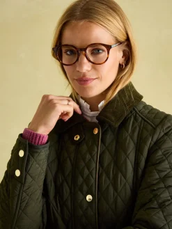 Sale Joules Rosewell Khaki Green Showerproof Longline Diamond Quilted Coat KhakiGreen