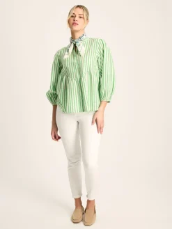 Best Joules Rowan Gathered Sleeve Blouse Green/White