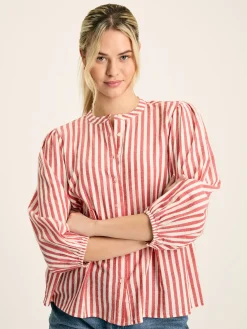 Discount Joules Rowan Gathered Sleeve Blouse Red/White