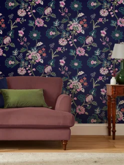 Joules Royal Navy Vine Cottage Floral 10M Wallpaper RoyalNavy