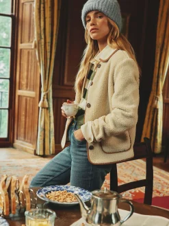 Discount Joules Sadie Button Down Fleece Jacket Cream