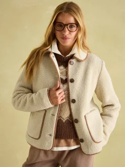 Discount Joules Sadie Button Down Fleece Jacket Cream