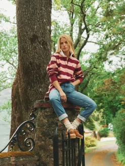 Sale Joules Sammie Pink & Red Striped Heavyweight Cotton Rugby Shirt Pink&RedStriped