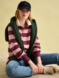 Sale Joules Sammie Pink & Red Striped Heavyweight Cotton Rugby Shirt Pink&RedStriped