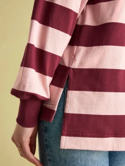 Sale Joules Sammie Pink & Red Striped Heavyweight Cotton Rugby Shirt Pink&RedStriped