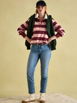 Sale Joules Sammie Pink & Red Striped Heavyweight Cotton Rugby Shirt Pink&RedStriped