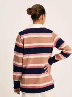 New Joules Sammie Tan Multi Stripe Striped Heavyweight Cotton Rugby Shirt TanMultiStripe