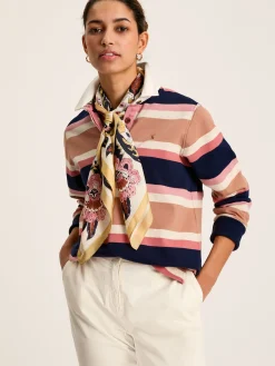 New Joules Sammie Tan Multi Stripe Striped Heavyweight Cotton Rugby Shirt TanMultiStripe