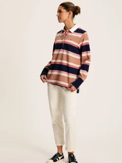 New Joules Sammie Tan Multi Stripe Striped Heavyweight Cotton Rugby Shirt TanMultiStripe