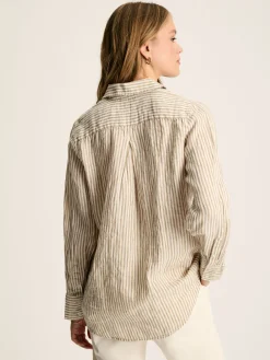 Joules Selene 100% Linen Shirt Tan/White