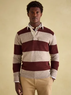 Discount Joules Seymour Burgundy & Cream Knitted Rugby Shirt Burgundy&Cream