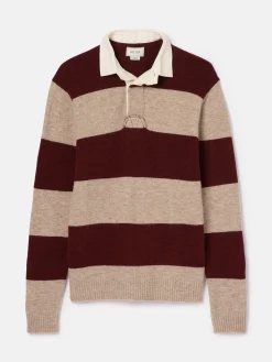 Discount Joules Seymour Burgundy & Cream Knitted Rugby Shirt Burgundy&Cream