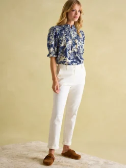 Discount Joules Silvia Frill Neck Smocked Blouse Blue