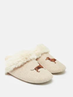 Best Joules Slippet Luxe Natural Dachshund Embroided Slippers NaturalDachshund