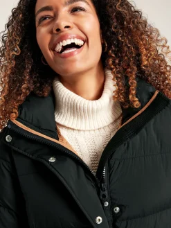 New Joules Somerton Showerproof Down Feather Long Puffer Coat Black