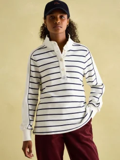 Discount Joules Southwold Button Down Striped Sweatshirt Navy