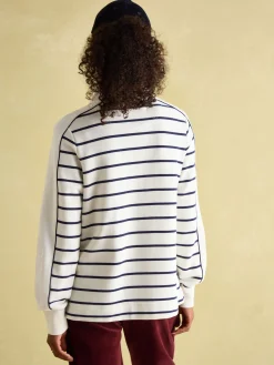 Discount Joules Southwold Button Down Striped Sweatshirt Navy